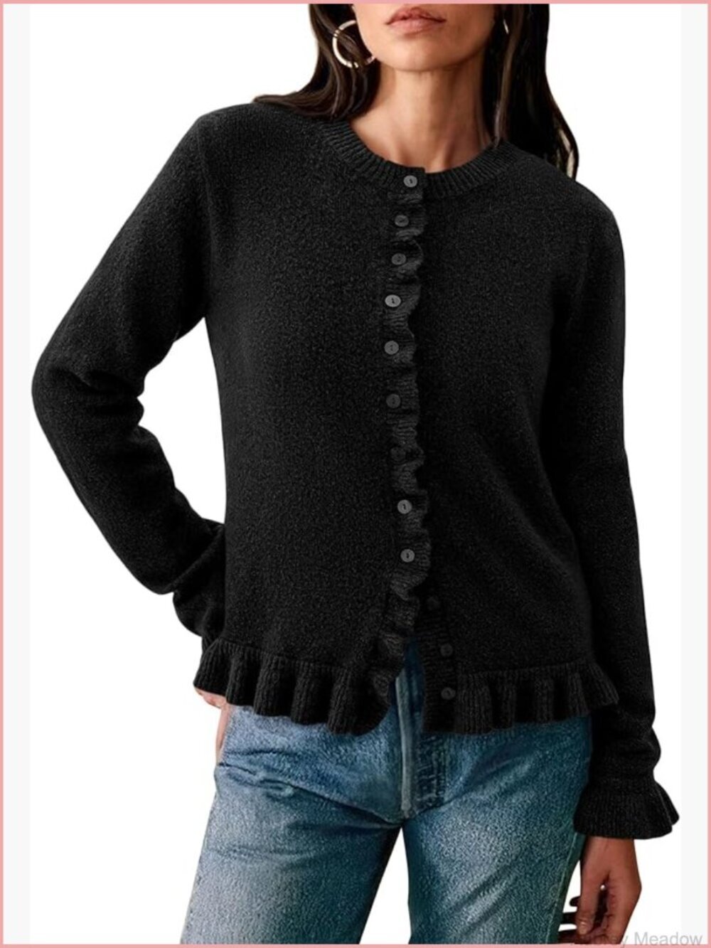 Women's Chunky Knit Button Down Cardigan Sweater Soft Long Sleeve Crop Top